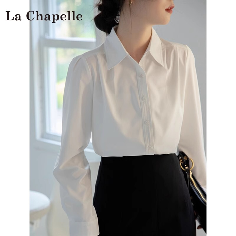 La Chapelle Elegant White Long-Sleeved Shirt for Women, Summer 2025 New Style, High-End, Regular Shoulder, Workwear Professional Shirt