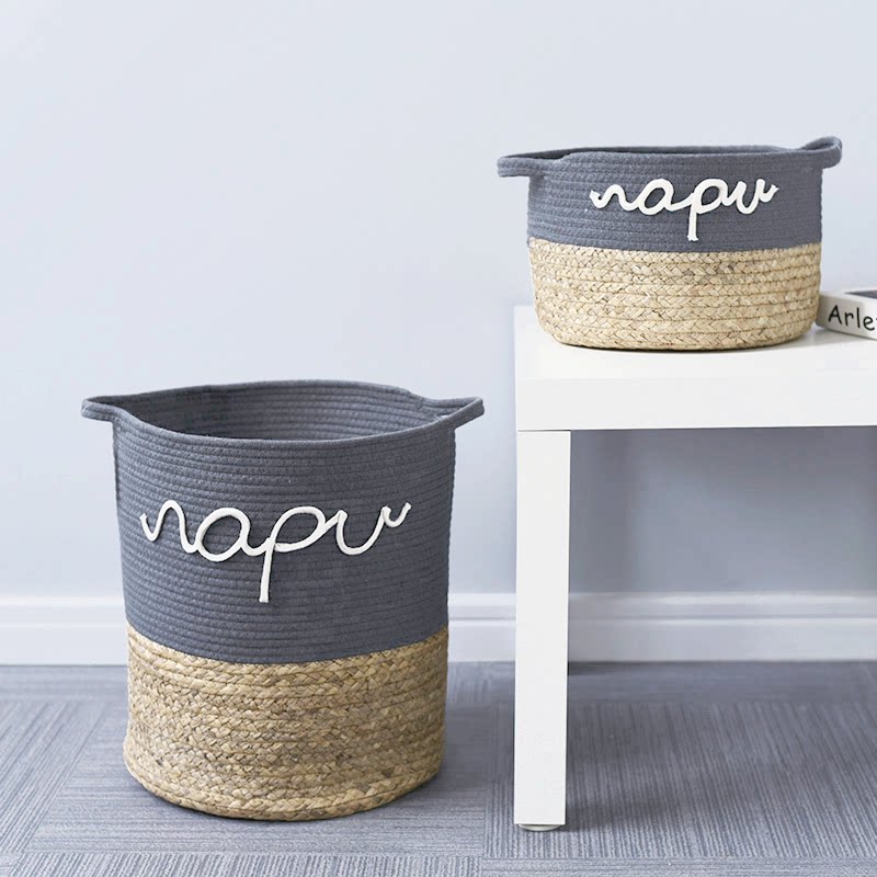 A Pint Foreign Trade Refined Straw Choreography Home Containing Bucket Containing Basket Tabletop containing basket Miscellaneous Finishing basket Rattan Woven Basket