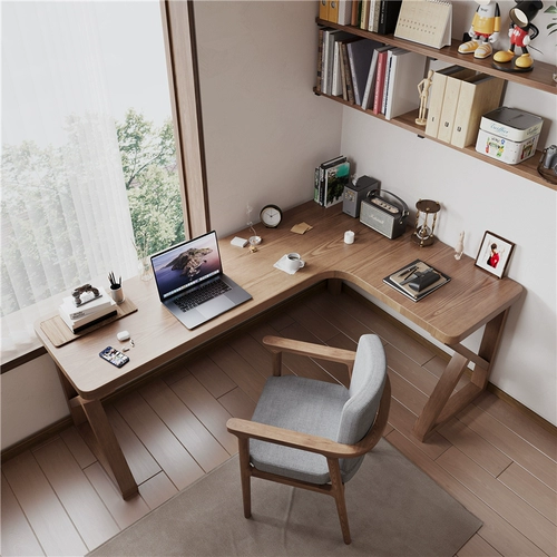 Столковое дерево угловой L -обработка настольная книжная полка All -In -One Family Corner Corner Computer Rable Стол спальни угловой студенческий офис офис письменность стола