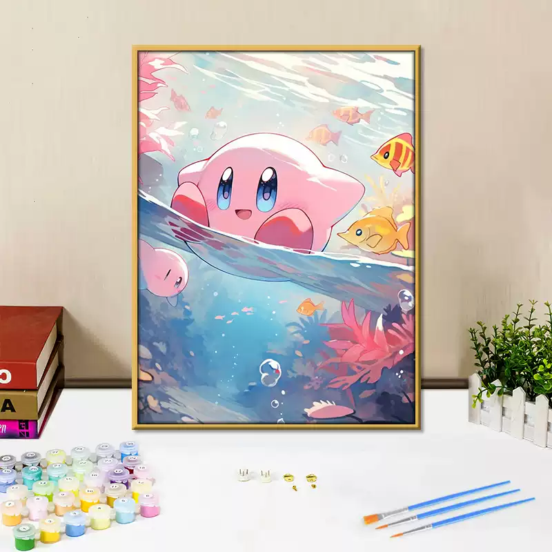 星之卡比动漫卡通diy数字油画手绘填色手工油彩画减压