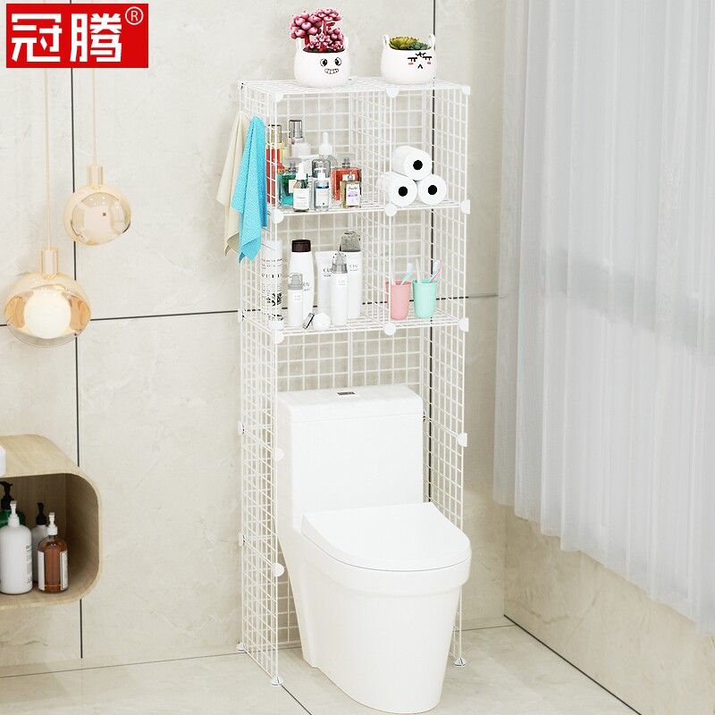 Bathroom toilet Above rack floor Toilet Make-up Room Rear small narrow free perforated Contained Layer Shelf Storage Cabinet