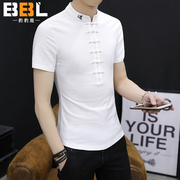 2020 Tang nam ngắn tay cotton t-shirt retro gió Trung Quốc nút xuống T-shirt áo sơ mi mùa hè lanh áo quốc gia