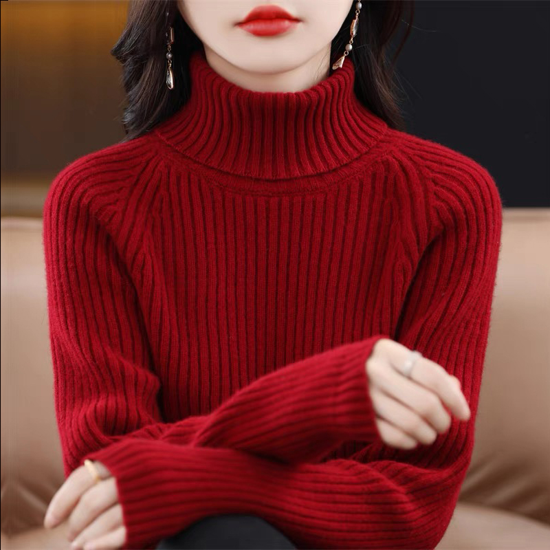 Thick Turtleneck Wool Sweater for Women, New Autumn and Winter Knitwear, Loose Pullover, Extra Thick Sweater, Solid Color Inner Layer Base Shirt