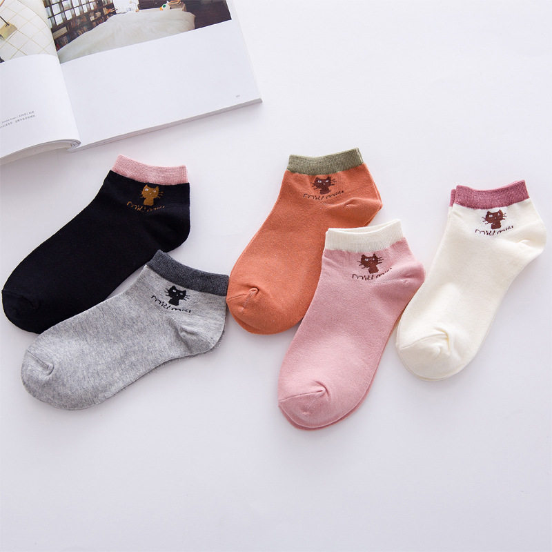 Pure cotton boat socks female cartoon kitten lady stockings candy light socks pure cotton spring socks