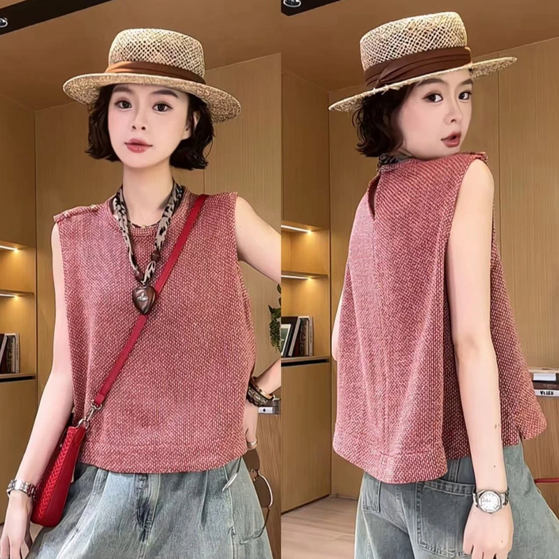 Stylish Three-Dimensional Cut Woven Mesh Sleeveless T-Shirt for Women, 2026 Summer New Style, Loose Fit, Slimming Tank Top