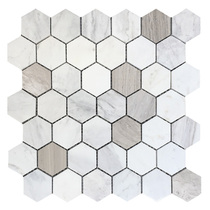 Jazz white gray wood grain Hexagonal Honeycomb Natural Marble Mosaic tile Nordic Bathroom Bathroom