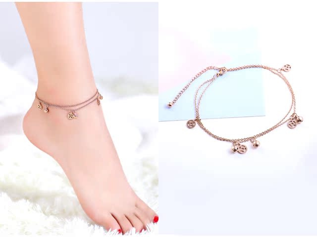 2018 phiên bản tiếng Hàn mới của nữ xã hội đơn giản cá tính gợi cảm cá tính Sen Titanium thép chuông mắt cá chân chuỗi trang sức sinh viên vòng chân