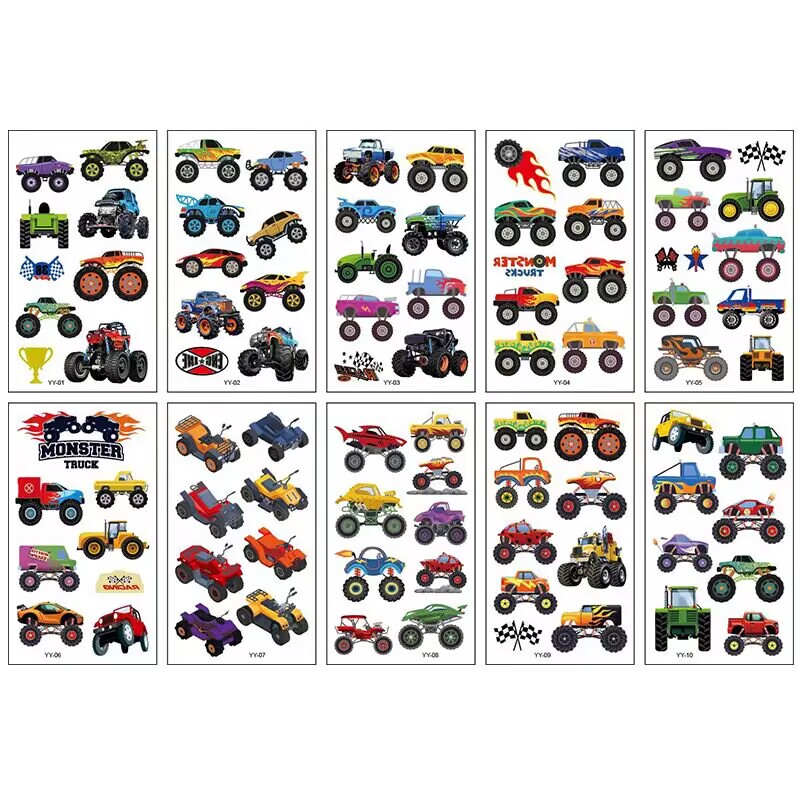 Cartoon Bigfoot Tattoo Stickers for Kids, Car Face Stickers for Boys and Girls, Monster Truck Simulation, Waterproof and Washable Cartoon Bigfoot Tattoo Stickers for Kids, Car Face Stickers for Boys and Girls, Monster Truck Simulation, Waterproof and Washable