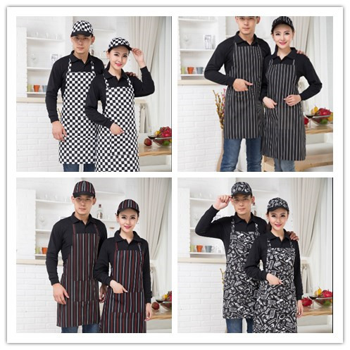 Multicolor striped work apron peaked cap BBQ milk tea shop work clothes waiter flower shop anti-fouling printed logo hat