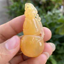 Burmese yellow jade yellow dragon jade gourd pendant Burmese yellow jade gourd pendant bag trailer hanging