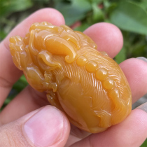 Natural yellow dragon jade Burmese material Burmese yellow jade mother-in-law Pixiu pendant hanging piece yellow jade car key bag hanging