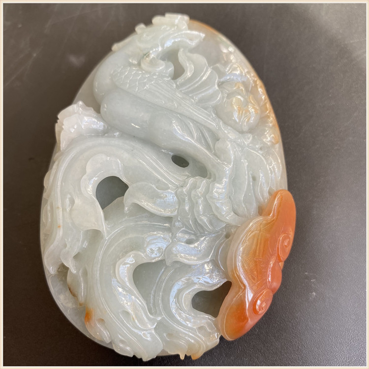 Burmese jadeite, red jadeite, phoenix play, peony, phoenix, Chaoyang, jade pendant