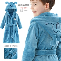 Двусторонний фланелевый синий банный халат с капюшоном