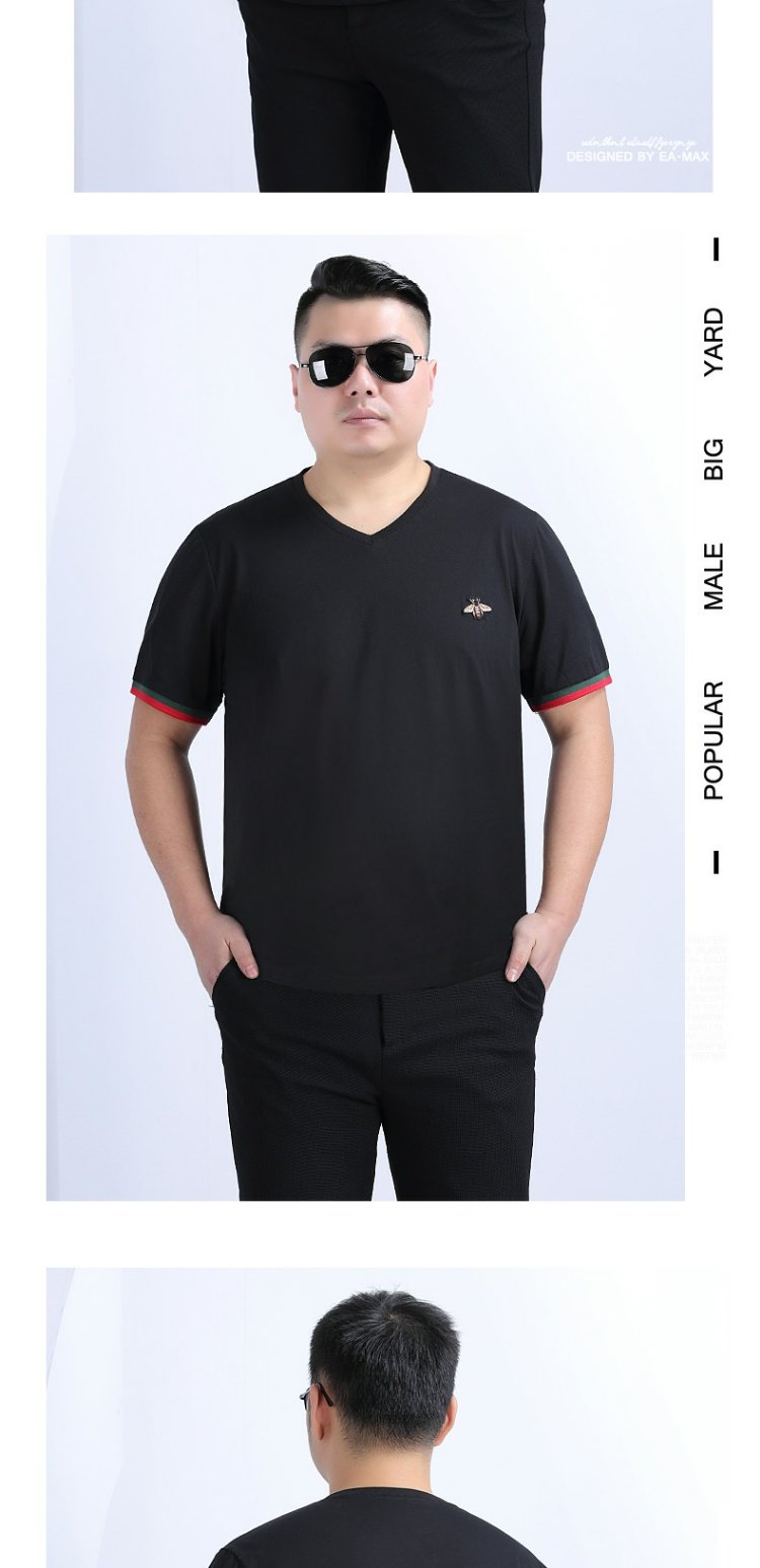 EAMAX size lớn quần áo nam mùa hè lỏng màu v-cổ béo và béo cộng với áo thun ngắn tay XL nam T901 - Áo phông dài áo thun unisex