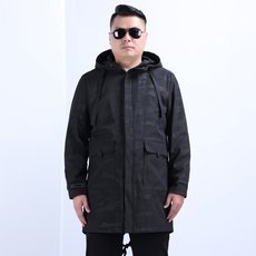 Ветровка мужская eamax大码男装 秋冬宽松中长连帽加肥加大码男士风衣男装外套f723