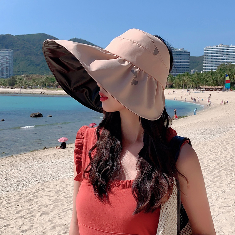 空顶防晒帽子女夏防紫外线遮脸出游2021新款黑胶大帽檐遮阳太阳帽