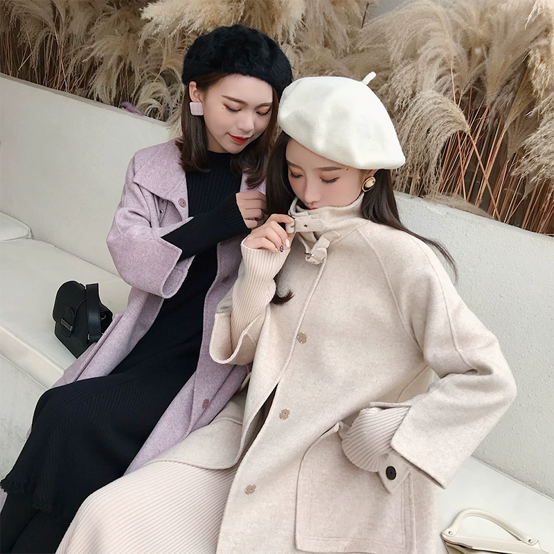 Áo khoác nữ cổ cao kiểu dáng Zi Khánh Hepburn 2019 mùa đông mới Hàn Quốc áo len hai mặt dài giữa - Áo khoác ngắn