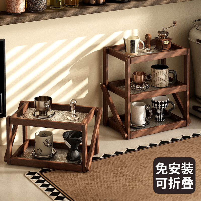 Medieval-Style Installation-Free Desktop Cup Holder Acrylic Storage Rack Multi-Layer Dining Table Countertop Foldable Corner Storage Rack