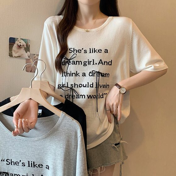 小吉家大码女装夏装新款胖mm提花蝴蝶结圆领正肩上衣宽松短袖T恤
