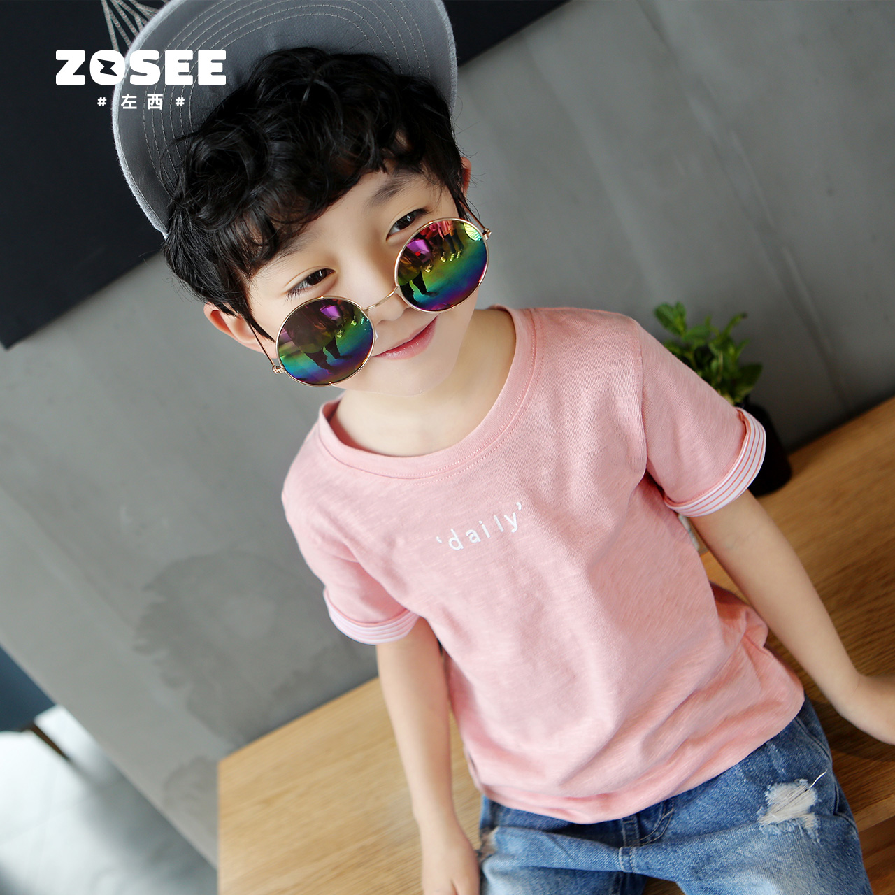Left west boy t-shirt short-sleeved summer 2021 new children's pure cotton slub cotton pink summer children's tide brand