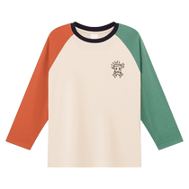 Zuoxi childrens clothing boys T-shirt long-sleeved childrens autumn clothing 2024 new contrast color pure cotton bottoming shirt tops trendy boys