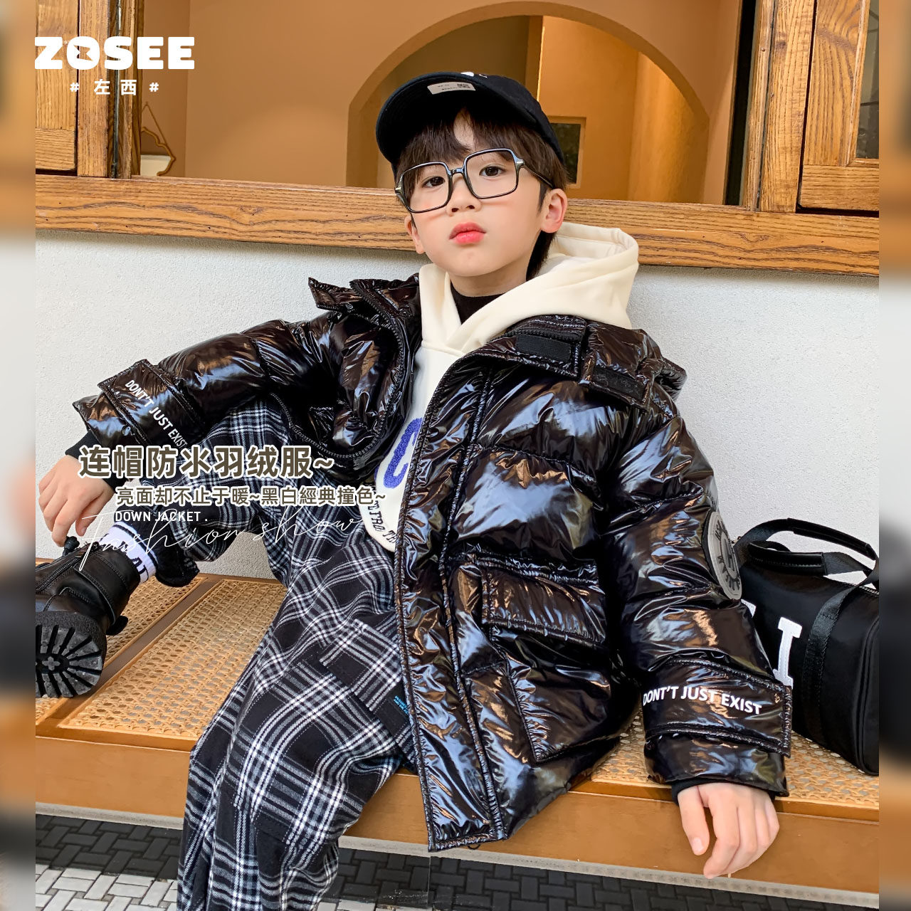 (Special clearance) Zuoxi Boys' Down Jacket Children's Western Style 2022 New Bright Surface Thick Winter Coat Waterproof