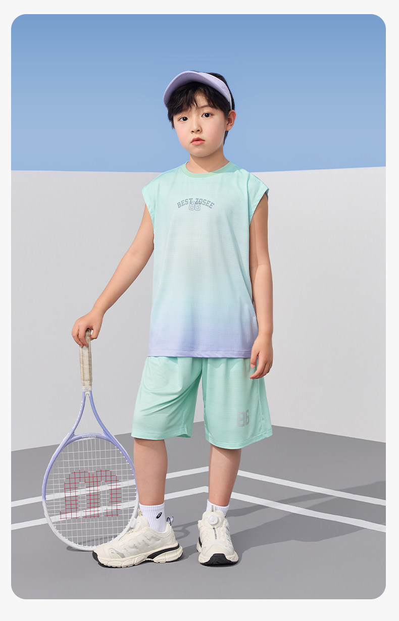 左西童装男童速干套装儿童运动背心短裤两件套网眼夏装2026新款潮 — 34