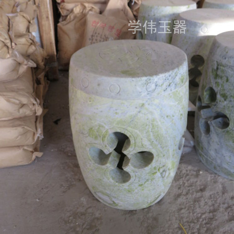 Manufacturer Direct Natural Cuiyu jade Jade Pedalling Hollow-out Sweat Steam Home Park Furnishing Round Stool