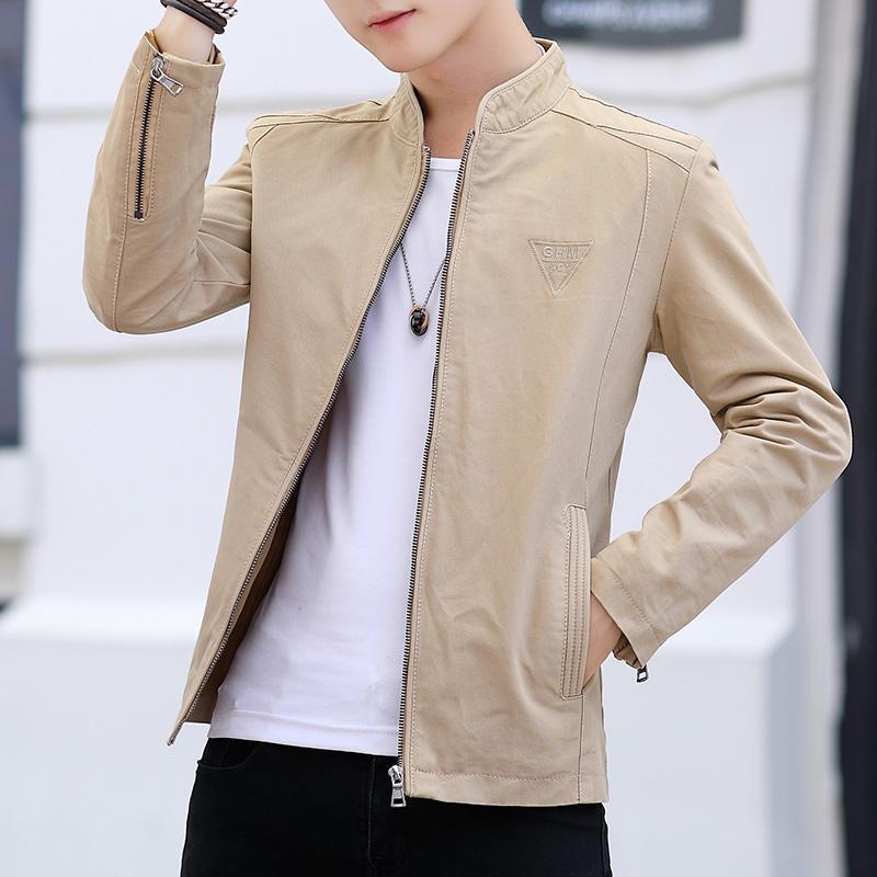 New Pure Cotton Stand-Up Collar Slim-Fit Jacket, Washed Solid Color Men's Spring and Autumn Workwear Casual Jacket, Winter Fleece-Lined Top
