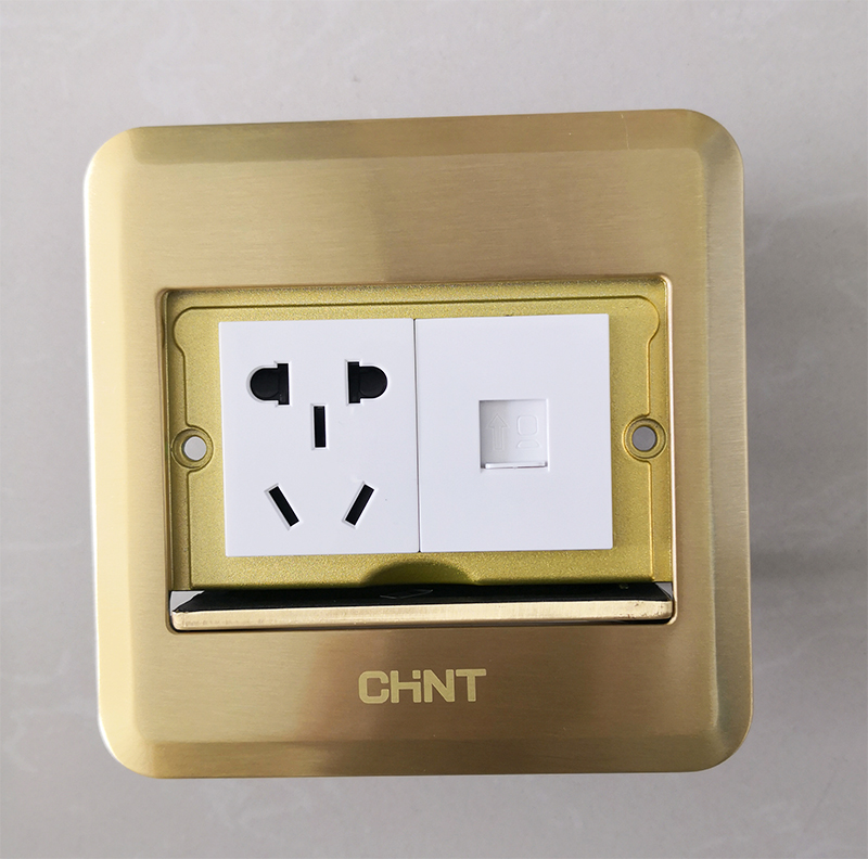 Chint ground plug network Chint NED3 floor socket five-hole with network all-copper flat push ground plug