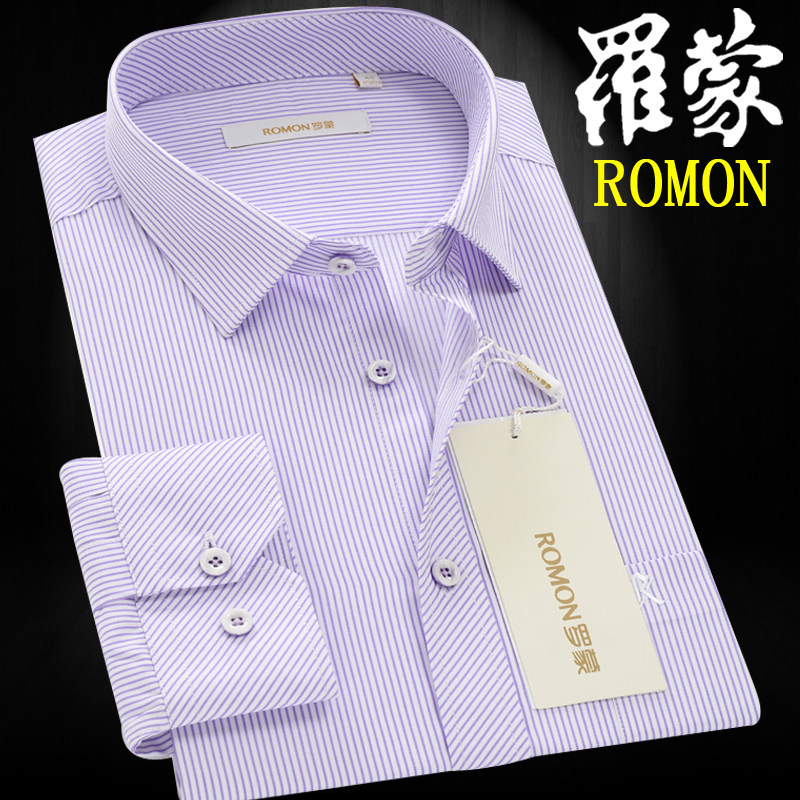 Romon autumn men's long-sleeved shirt middle-aged men's business casual cotton shirt dad loose large size