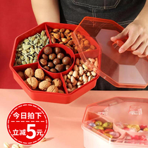  Creative household New Years Red candy box grid snack melon seed plate living room coffee table storage with lid dried fruit plate