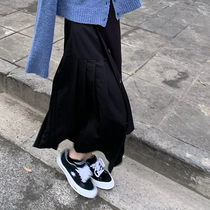 Asakawa Shuichi 2021 new skirt female drape irregular stitching mid-length high waist pleated a-line skirt