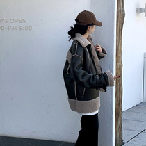 Asakawa wine a coffee green jacket womens Korean version of loose lazy style wild autumn and winter 2021 new small top