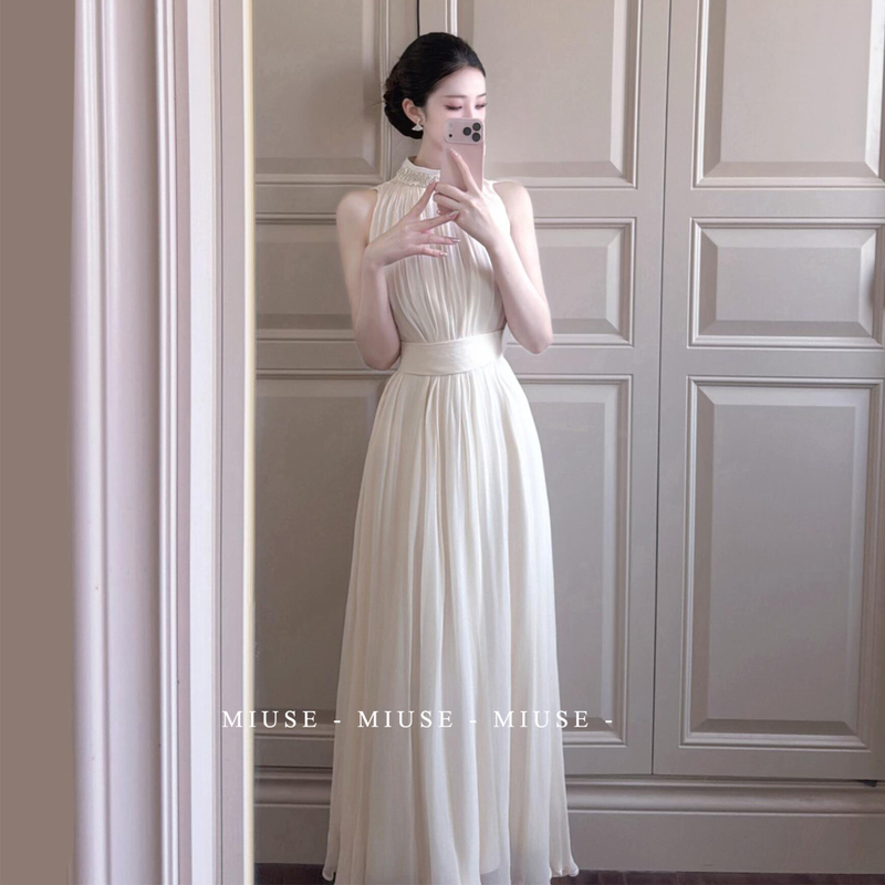 Halter Neck Dress for Women, High-End Socialite Style, Heavy Embellishment with Rhinestones, Birthday Dress, Engagement Gown, Waist-Cinching Slimming Long Dress