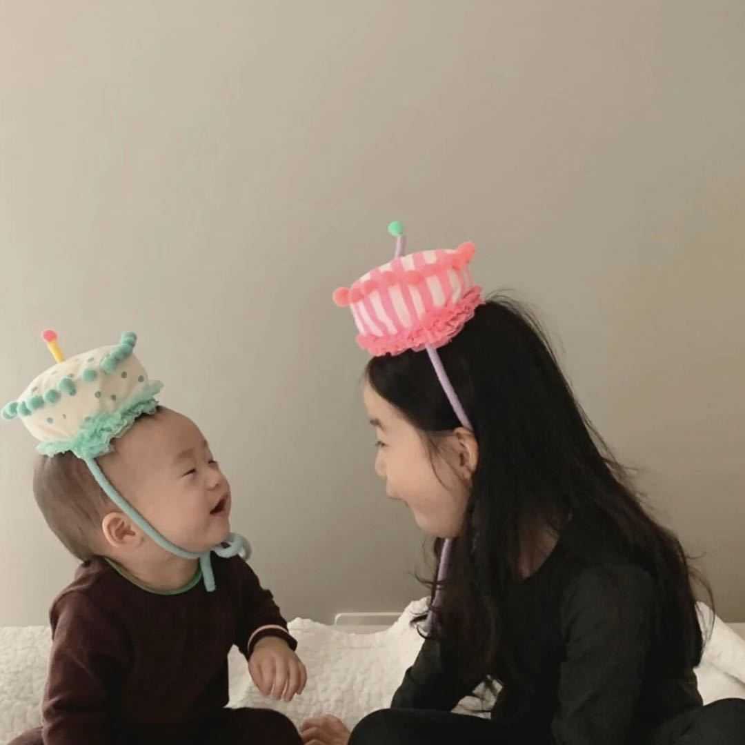 INS Korean wind male and female children cute birthday cake head decorated with birthday cake candle headwear styling