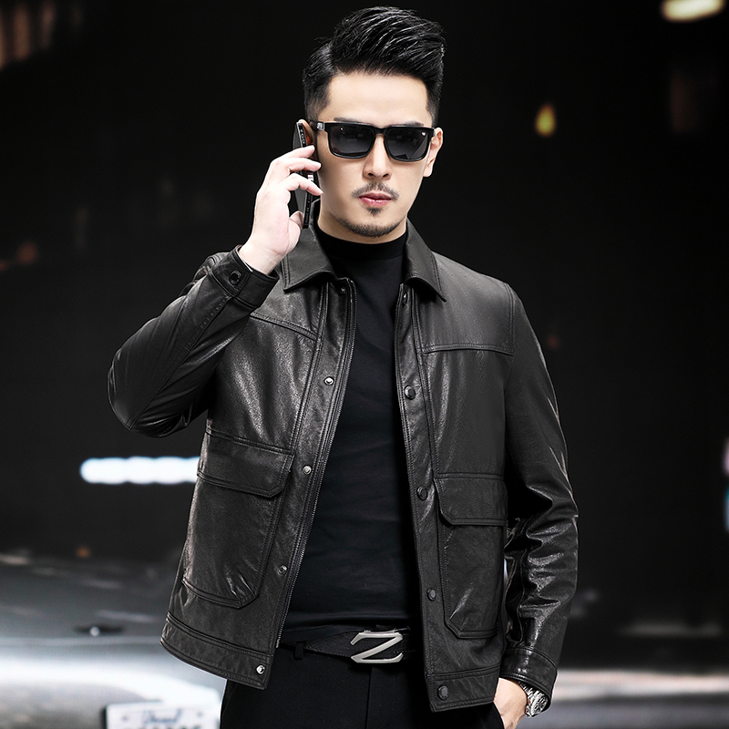 Haining Genuine Leather Jacket for Men, First Layer Cowhide, Oil Wax, Short Slim Fit, Biker Style, with down Lining, New Model