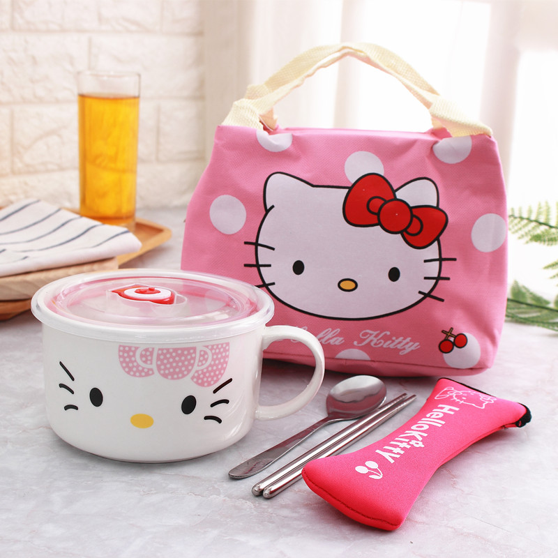 Ceramic Bubble Noodles Bowl Rice Bowls MICROWAVE OVEN BOWL WITH LID WITH HANDLE REFRESHING BOWL BUBBLING NOODLES BOWL LUNCH BOX SOUP BOWL BAG