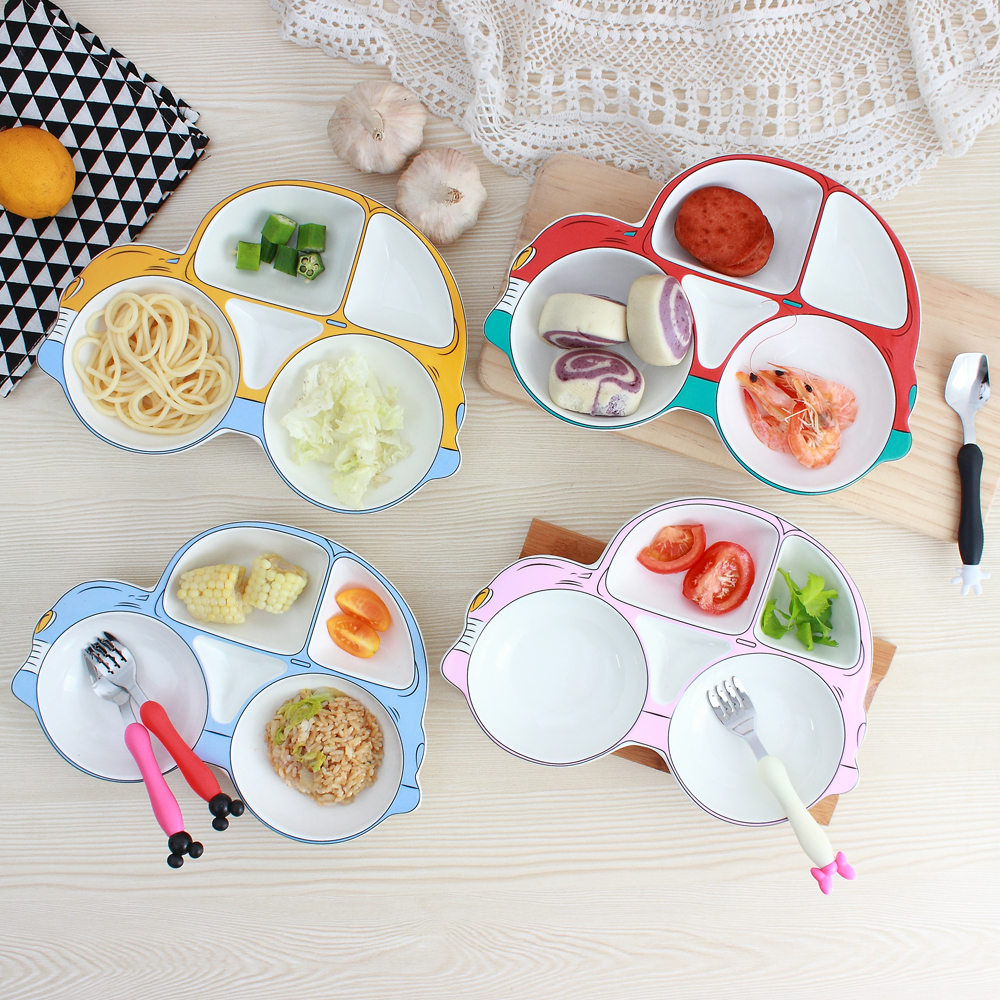 Creative Ceramic Children Cutlery Home Cartoon Kid Nursery School Baby Compartment Dinner Plate Bowl tray Tray Dinner