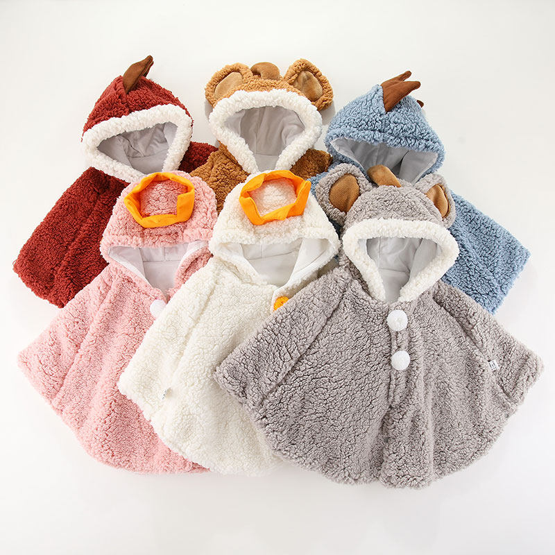 Baby Cloister Cape Autumn Winter Out Windproof Plus Suede Warm Newborn Shawl With Cap Thickened Baby Wind Clothes