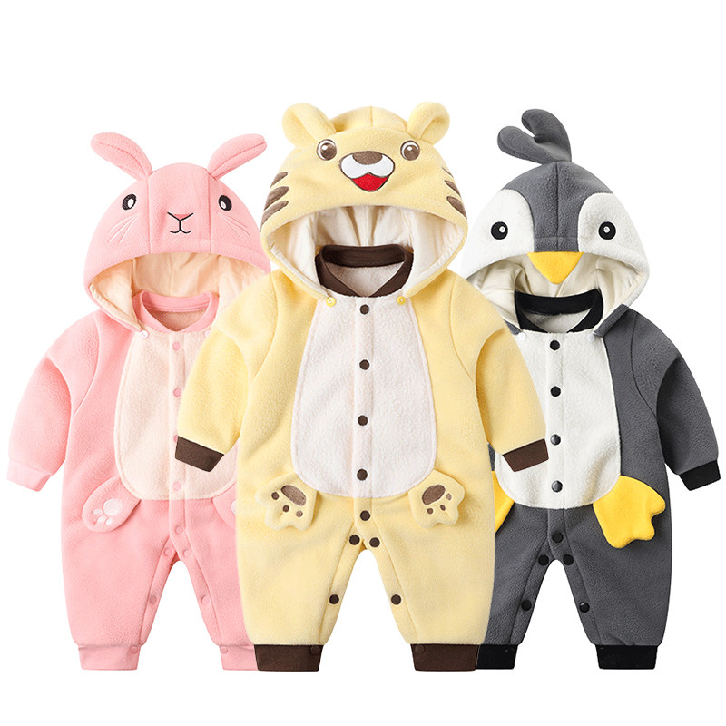 Baby autumn jacket plus velvet warm baby polar fleece jumpsuit to go out sweater autumn and winter newborn climbing clothes