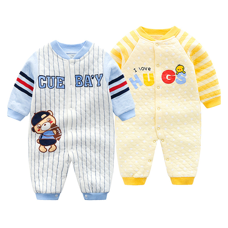 Baby clothes spring and autumn thin cotton jumpsuit newborn warm romper pure cotton baby quilted romper autumn and winter clothes