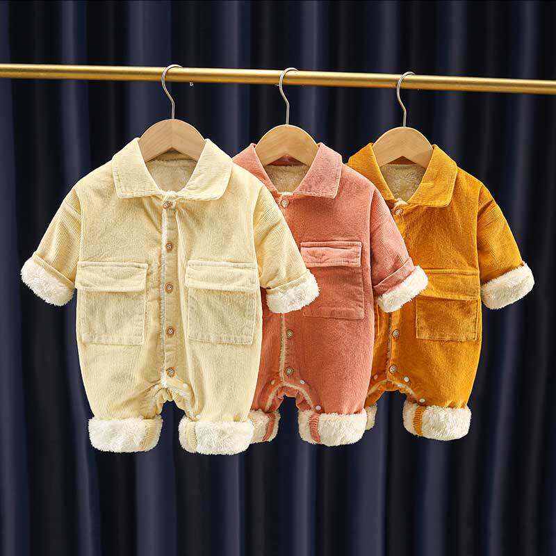 Baby autumn and winter jumpsuits go out thickening baby plus velvet jacket men and women tooling rompers newborn tide clothes winter