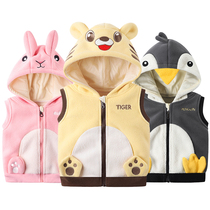 Baby waistcoat Autumn winter style outside wearing cute plus suede baby warm coat with cap baby clothes horse clamping vest