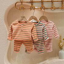 Baby Duvet Lingerie Suit Autumn Winter Warm Clothes Infant Autumn Clothes Autumn Trousers High Waist Plus Suede Cardiovert Two Sets