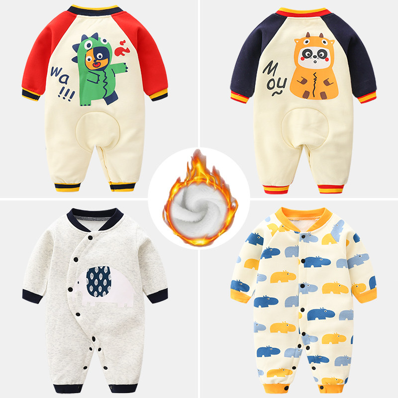 Newborn baby sweater plus velvet jumpsuit Autumn and winter coat for men and women baby thin velvet Hayi climbing clothing Winter warm clothing