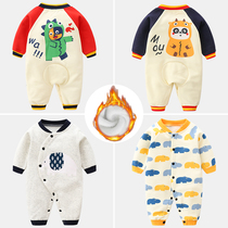 Newborn baby sweater plus velvet one-piece autumn and winter coat Mens and womens baby thin velvet Hayi climbing clothing Winter warm clothing