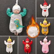 Baby clothes warm clothes autumn and winter plus velvet ha clothes newborn jumpsuit spring and autumn out climbing clothes Baby Full Moon clothes