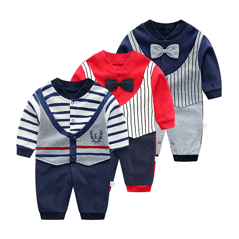 Baby clothes spring and autumn college men and women baby pure cotton one-piece newborn climbing clothes Autumn gentleman Hayi tide