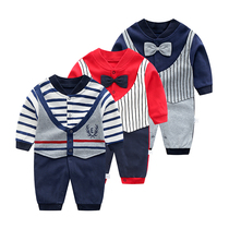 Baby clothes spring and autumn college men and women baby pure cotton one-piece newborn climbing clothes Autumn gentleman Hayi tide
